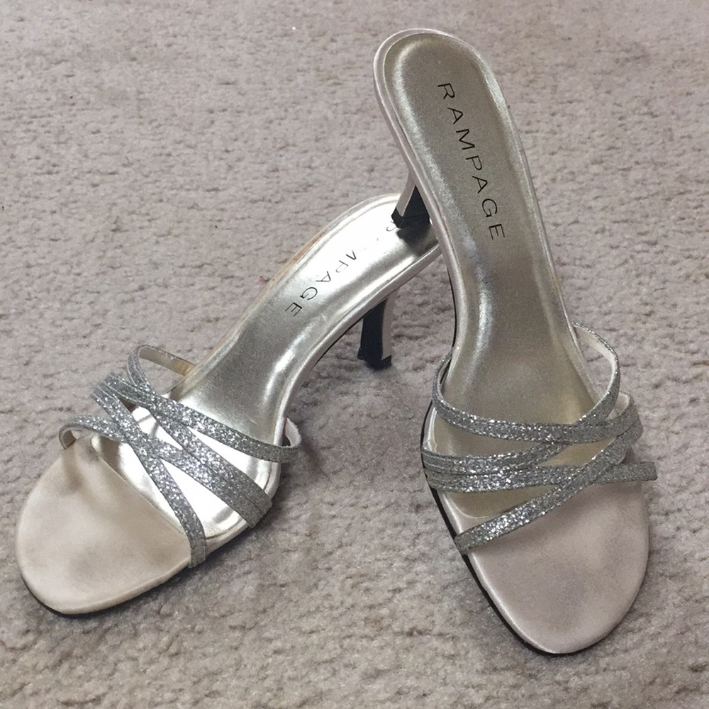 Silvery-gold slip on heeled sandals